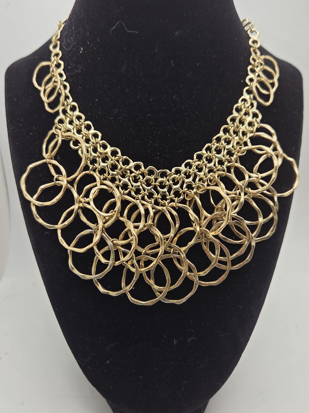 Chunky Gold  Tone Bib Statement Necklace Circle Layered